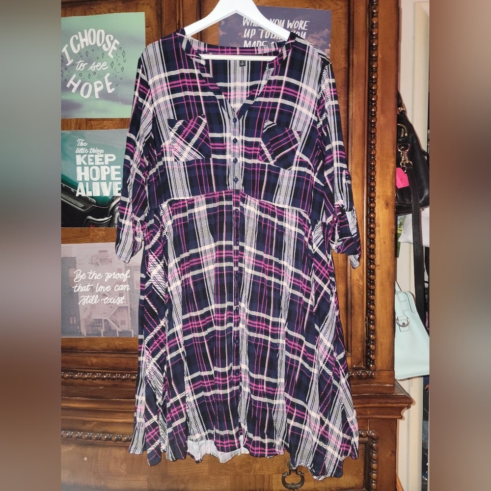 Torrid Plaid Mini Challis Button-Front Shirt Dress Size 2 - Picture 6 of 9